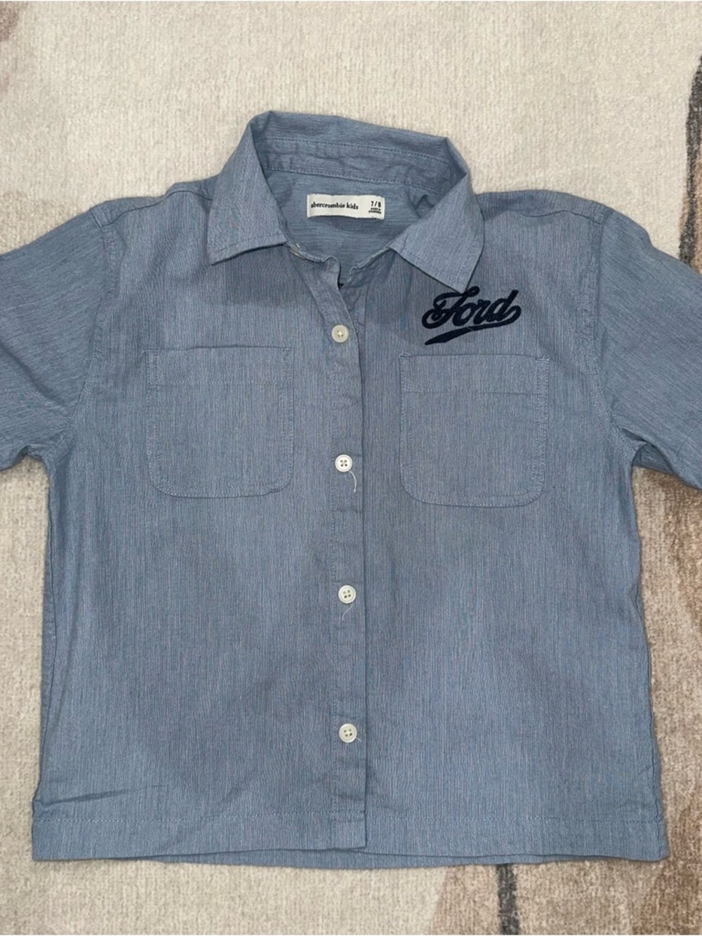 abercrombie kids Blue Short-Sleeve Button Down Shirt with Ford Script